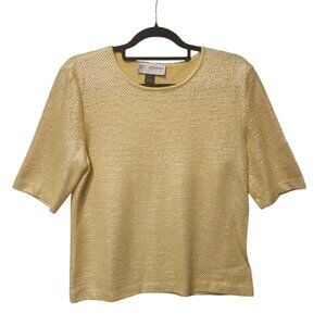 St. John Collection Sequined Top Women's Medium Light Yellow Half Sleeves